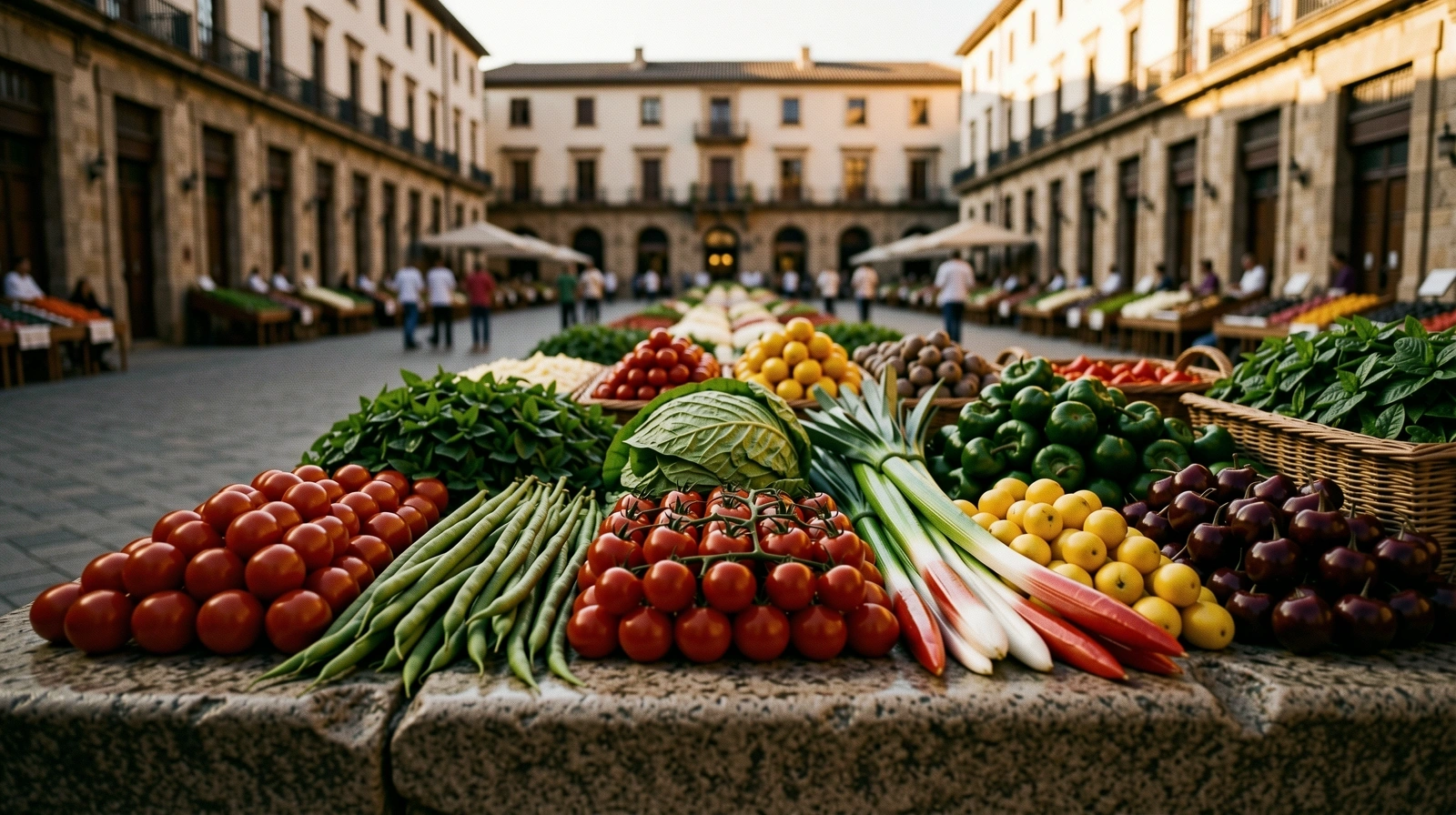 Mercado local de León con frutas y verduras frescas